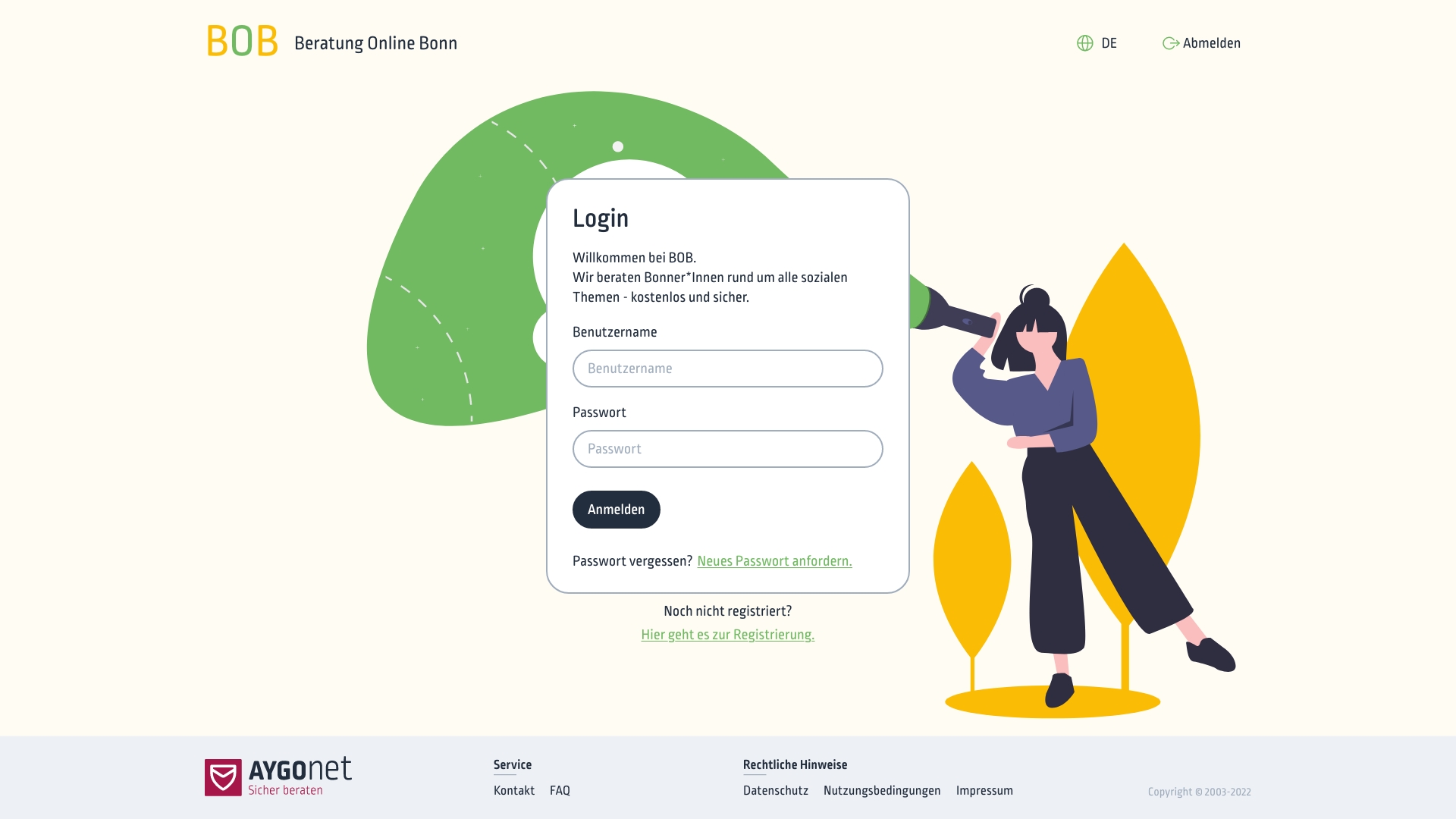 Exemplarische Gestaltung der AYGOnet LogIn Seite